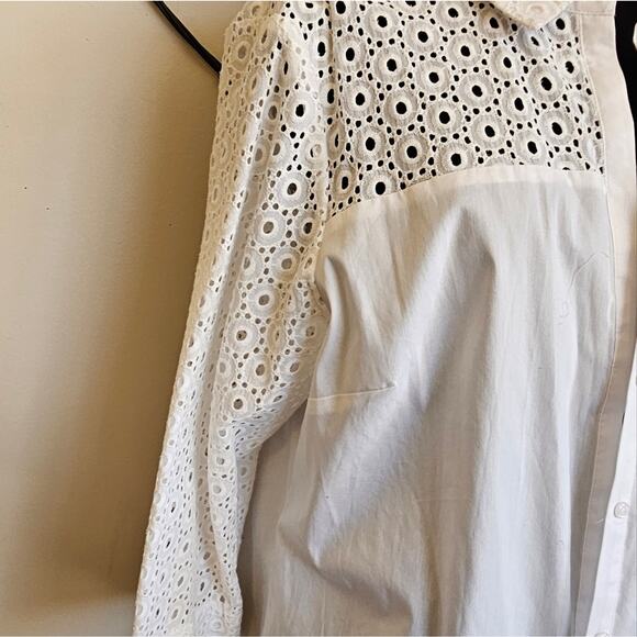 Zac & Rachel White Eyelet Button-Up Blouse Shirt NWOT - Picture 3 of 9